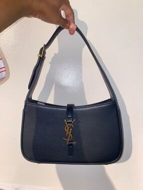 Black Leather Logo Shoulder Bag